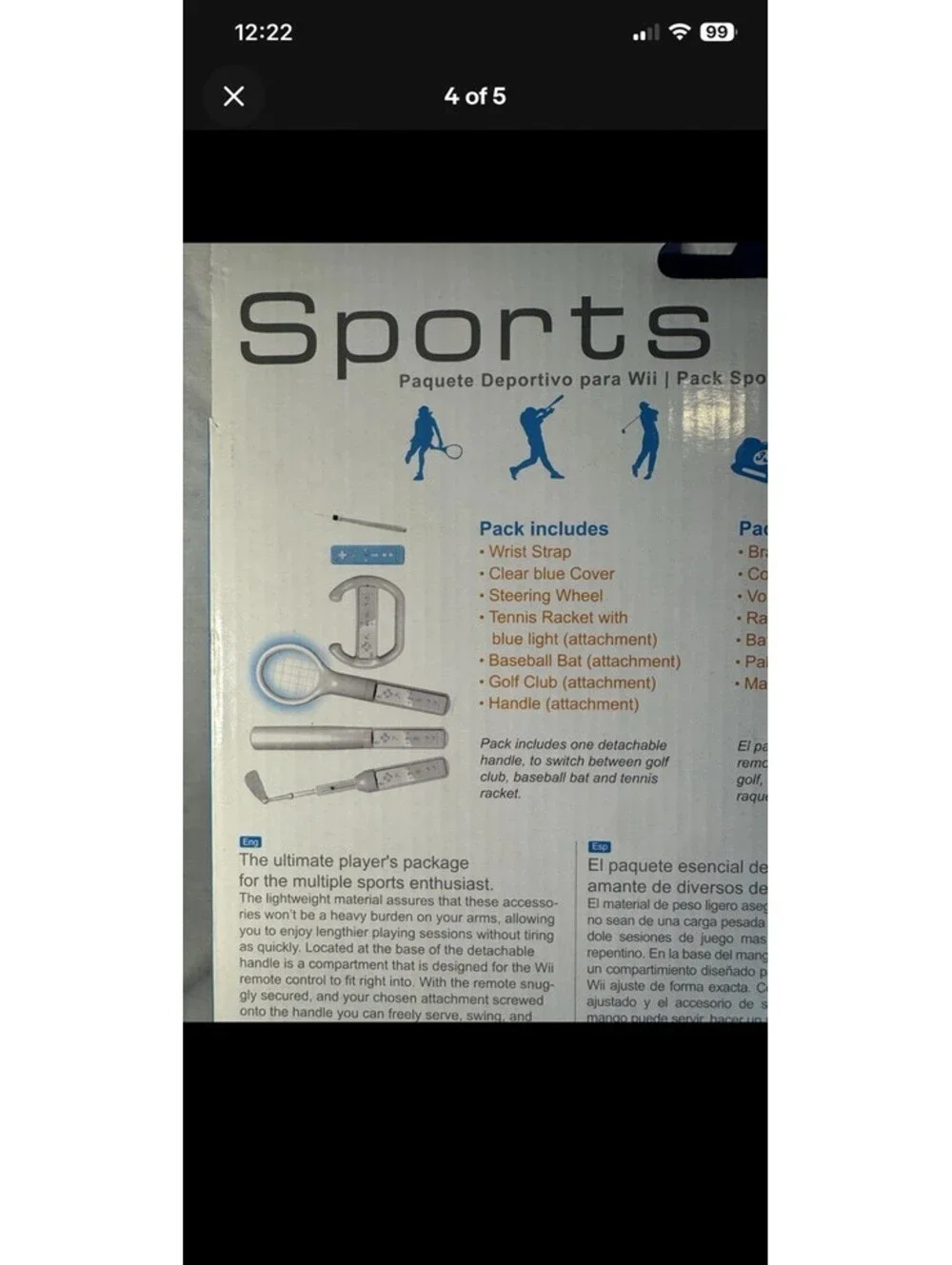 Sports Pack 6 in 1 for Nintendo Wii Video Game Accessories Club Wheel Racket Bat